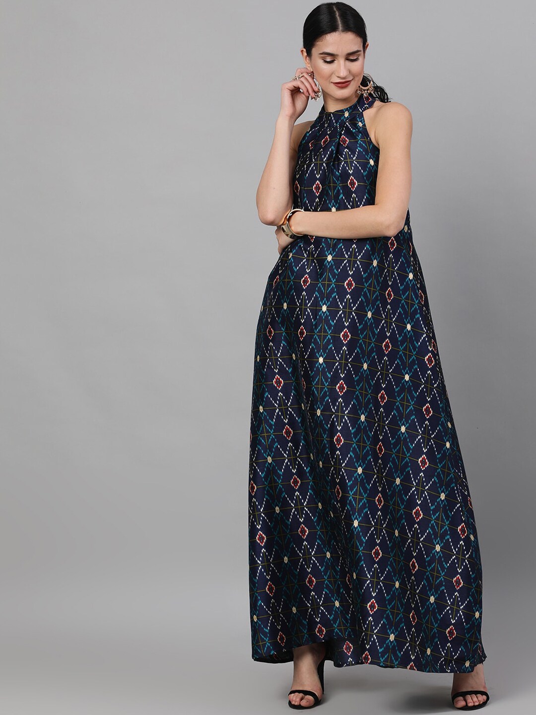 Women's Navy Blue Geometric Pattern Dress