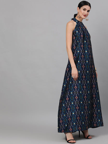 Women's Navy Blue Geometric Pattern Dress