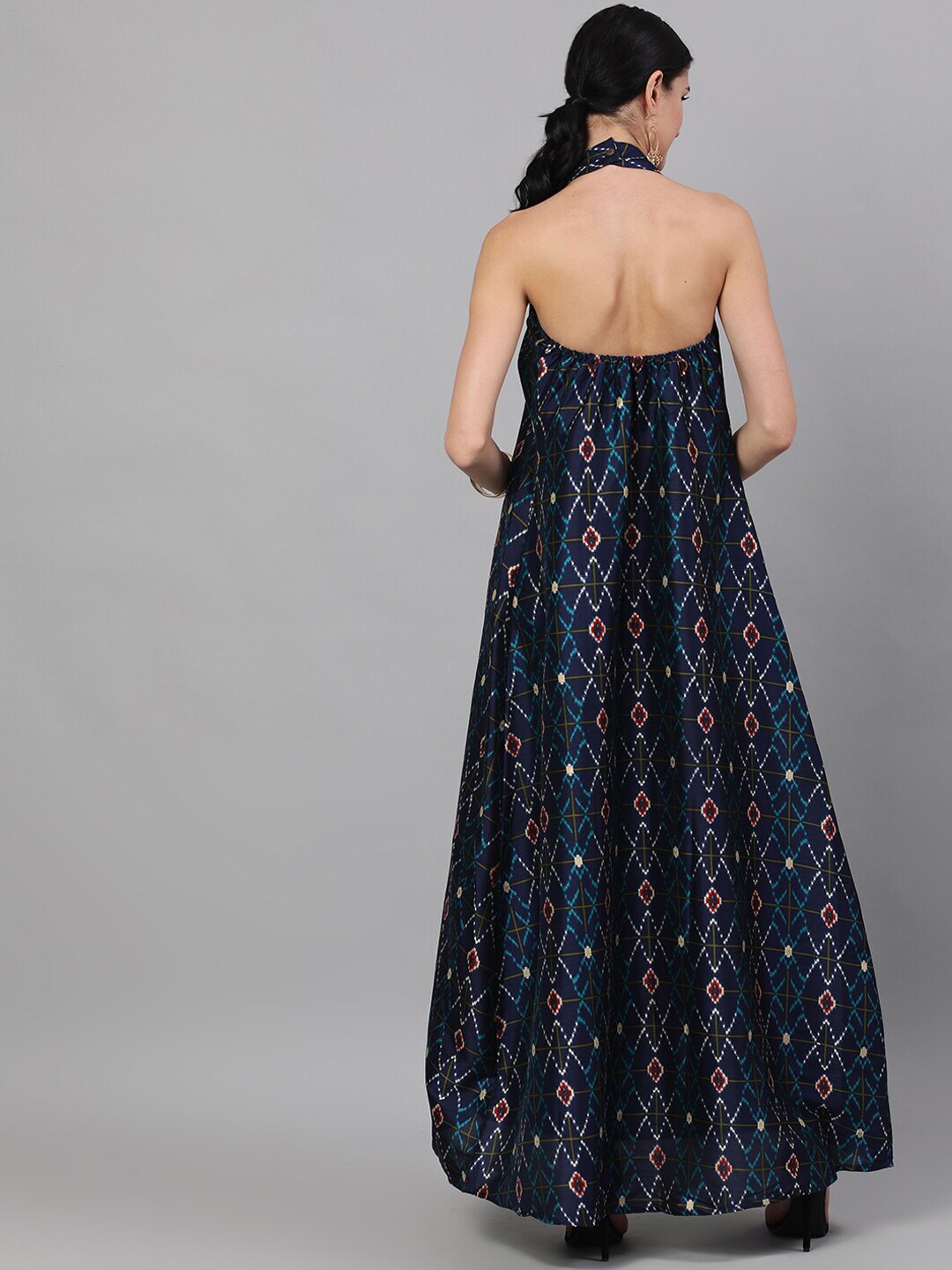 Women's Navy Blue Geometric Pattern Dress