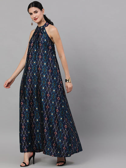 Women's Navy Blue Geometric Pattern Dress