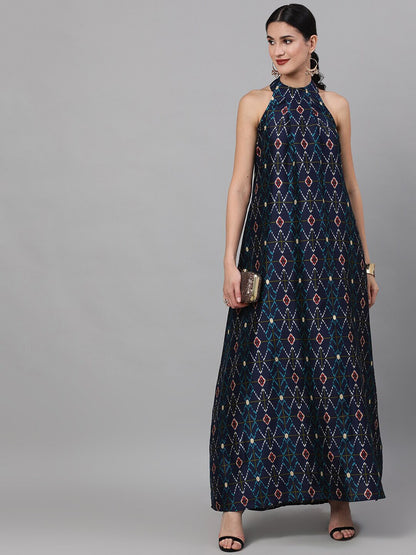 Women's Navy Blue Geometric Pattern Dress