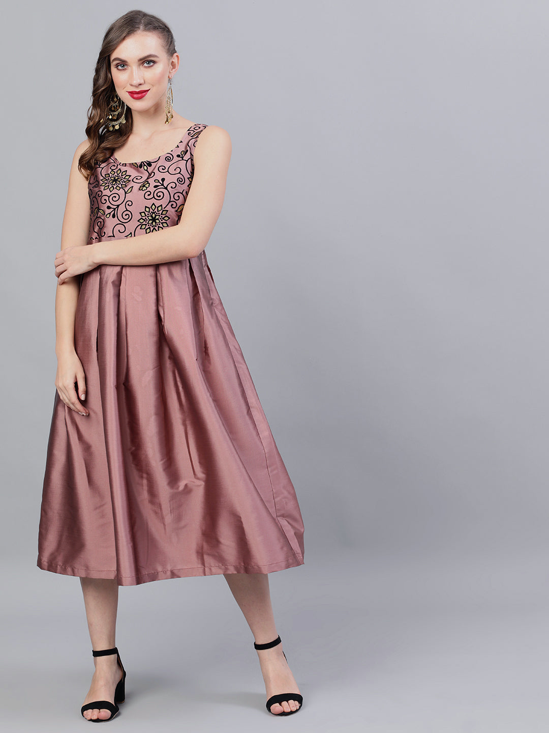 Women's Mauve Flock Print Midi Dress