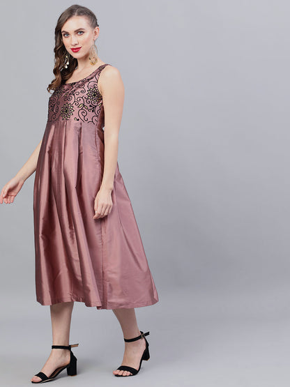 Women's Mauve Flock Print Midi Dress
