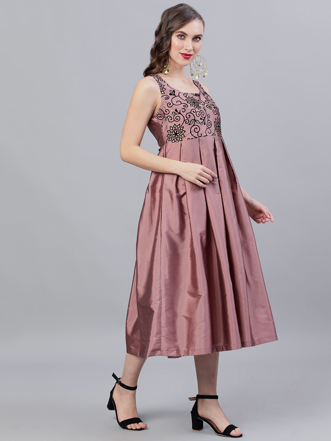 Women's Mauve Flock Print Midi Dress