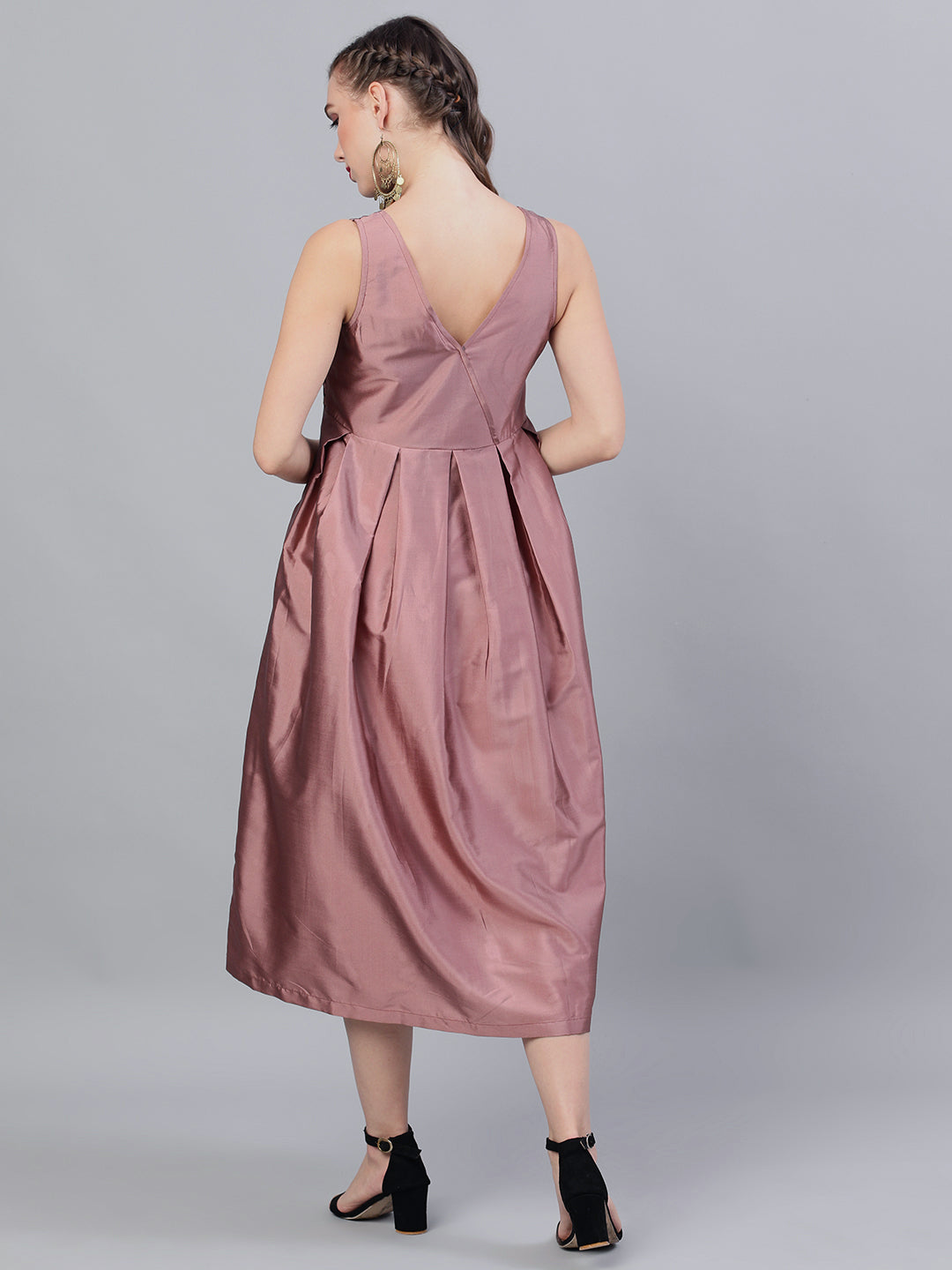 Women's Mauve Flock Print Midi Dress