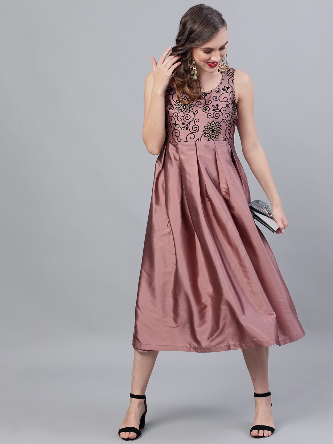 Women's Mauve Flock Print Midi Dress