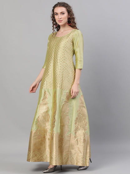 Women's Gold Jacquard Zari Work Maxi Dress