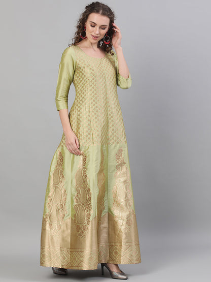 Women's Gold Jacquard Zari Work Maxi Dress