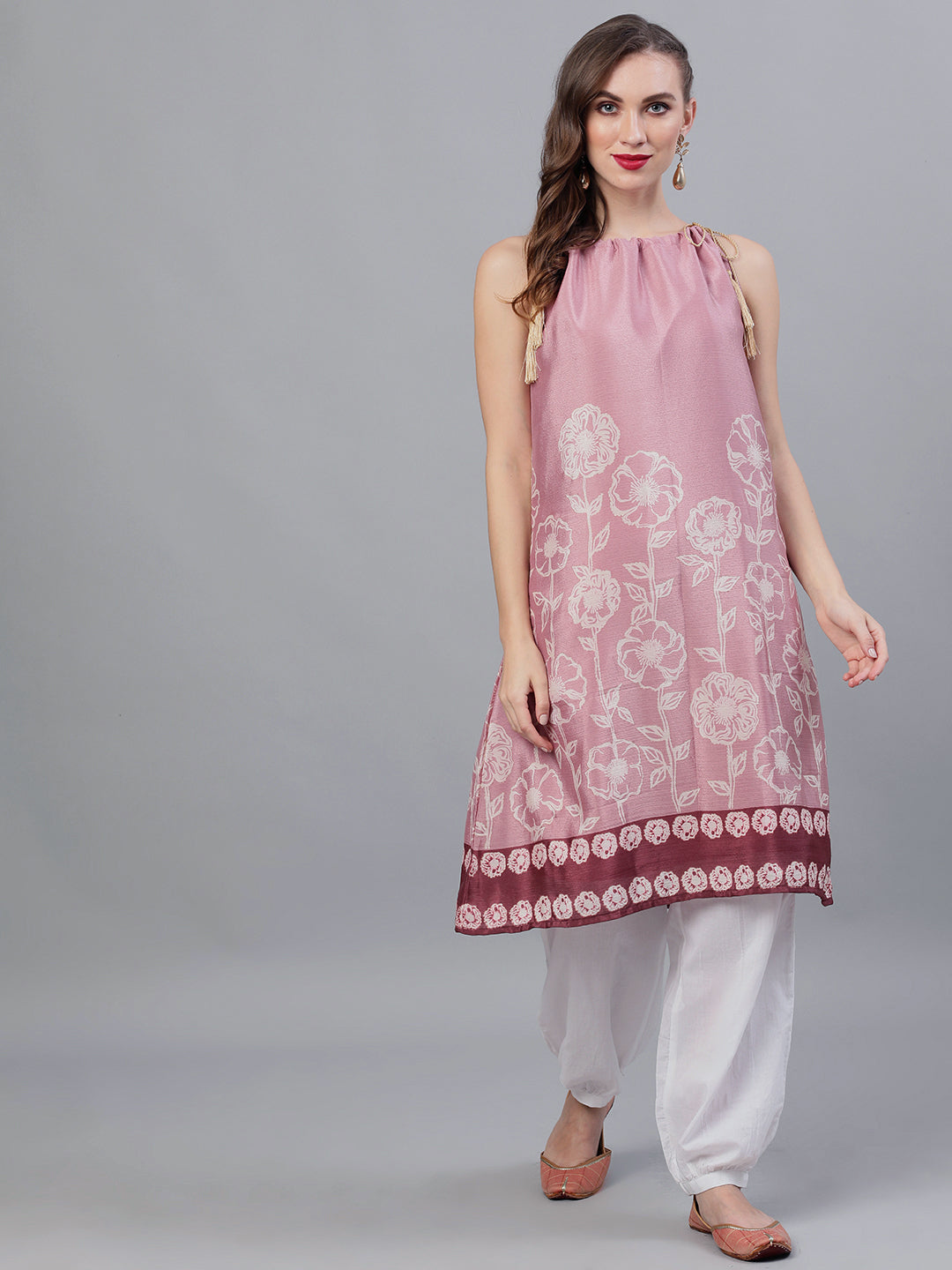 Women's Purple Floral Print A-Line Kurta
