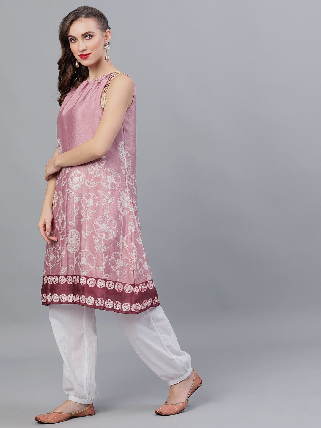 Women's Purple Floral Print A-Line Kurta