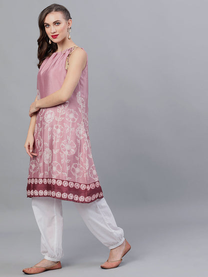Women's Purple Floral Print A-Line Kurta