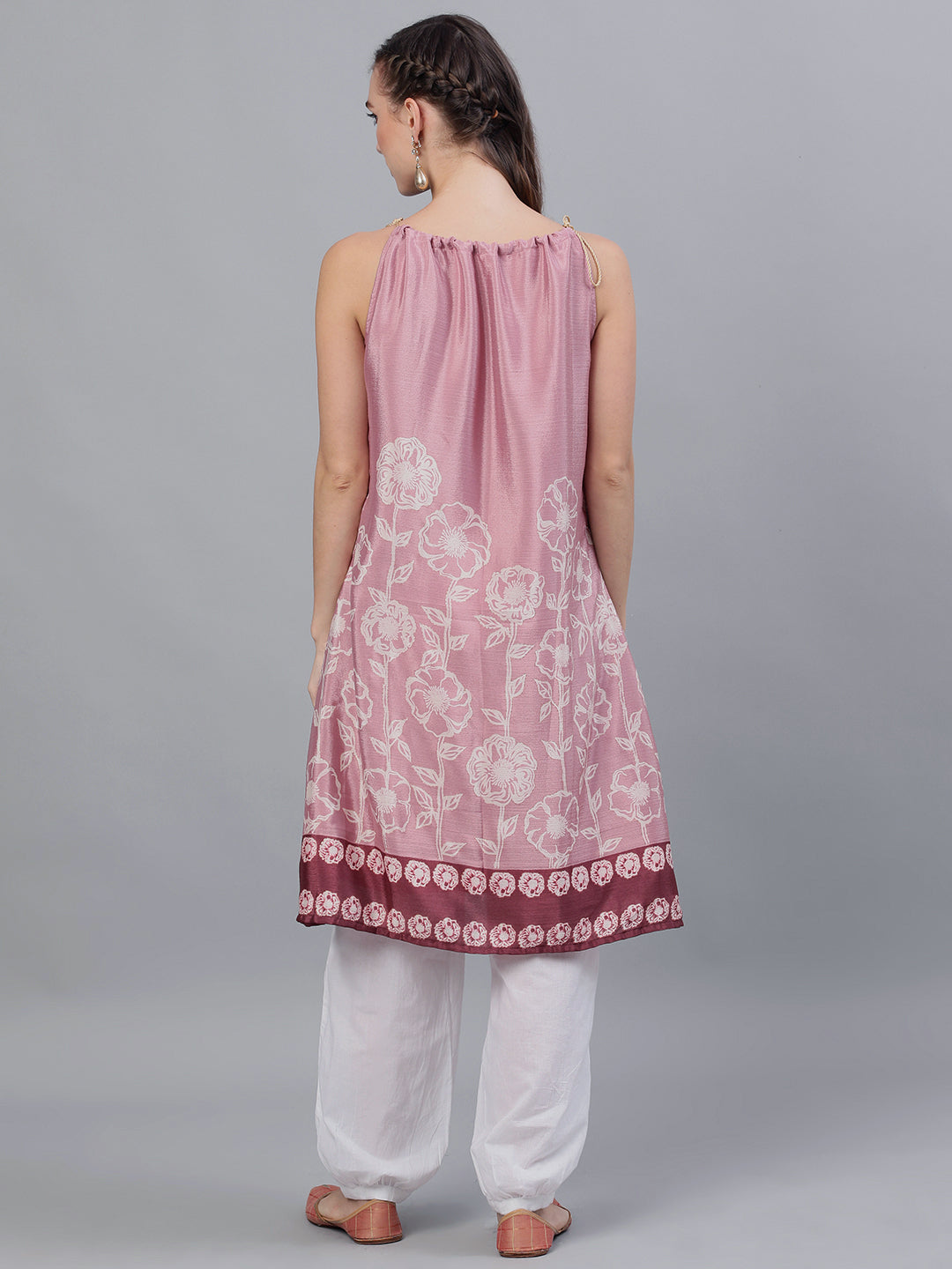 Women's Purple Floral Print A-Line Kurta