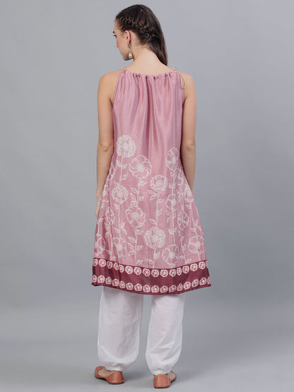 Women's Purple Floral Print A-Line Kurta