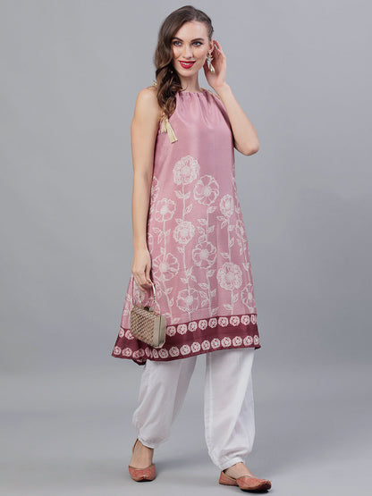 Women's Purple Floral Print A-Line Kurta