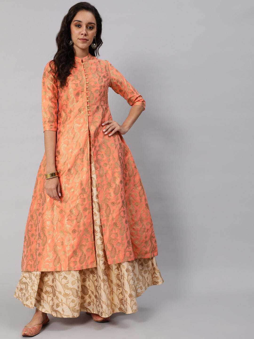 Women's Peach Jacquard Front Open Jacket