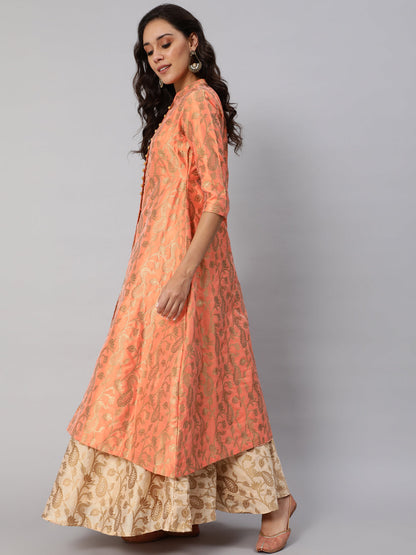 Women's Peach Jacquard Front Open Jacket