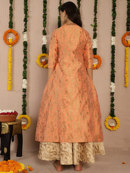 Women's Peach Jacquard Front Open Jacket