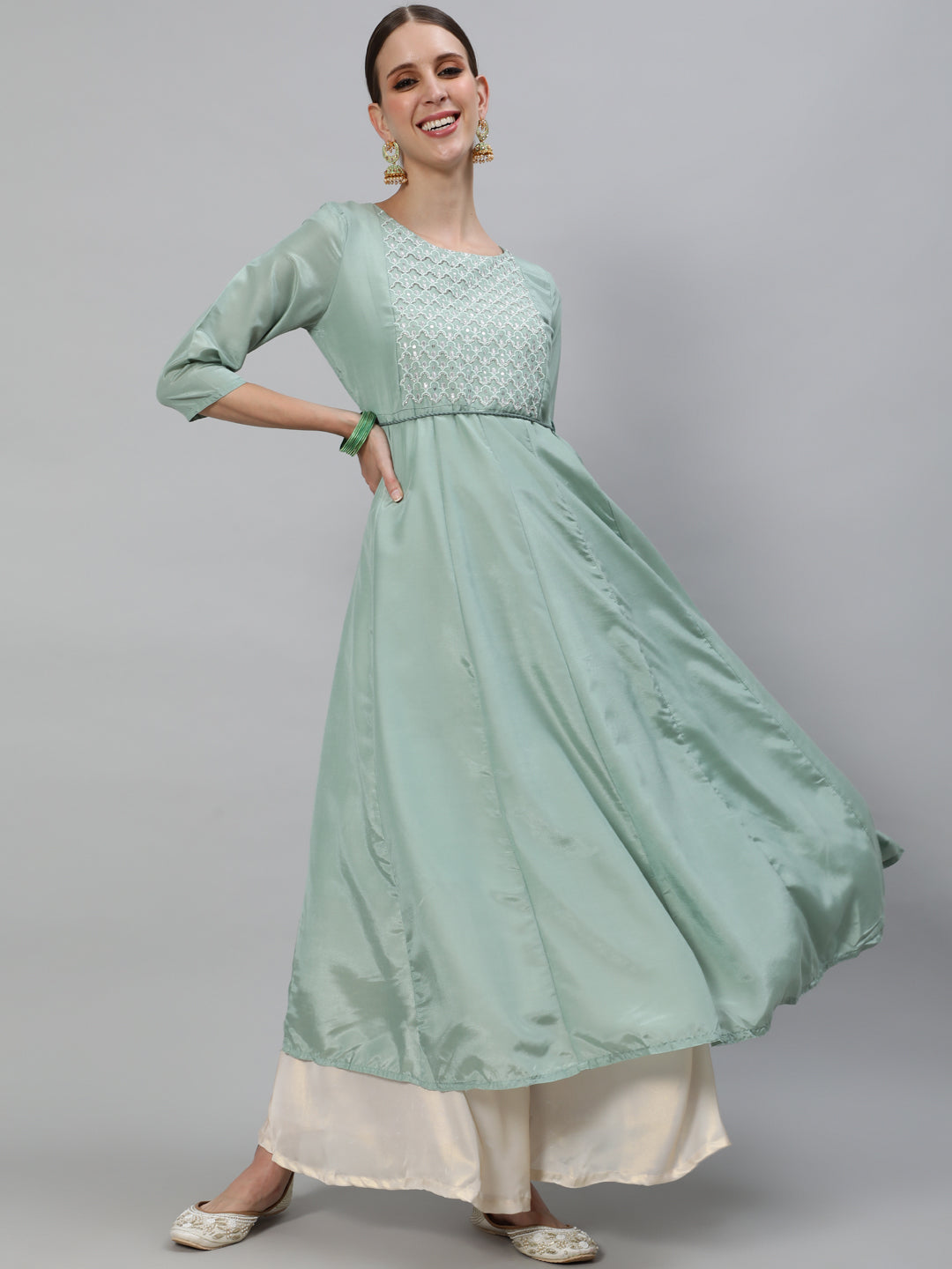 Women's Pastel Green Flared Anarkali