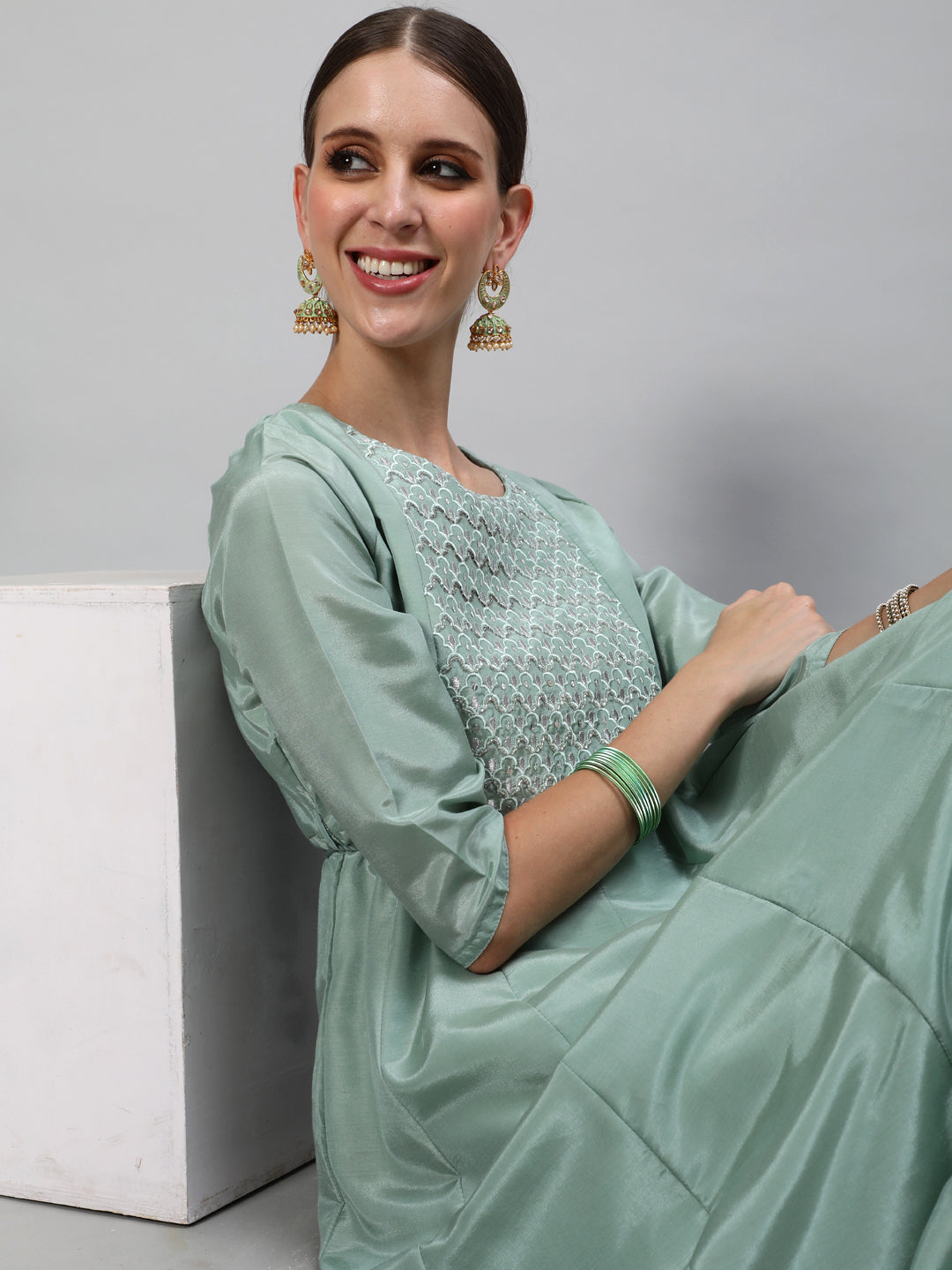 Women's Pastel Green Flared Anarkali