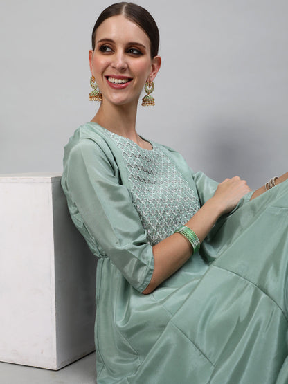 Women's Pastel Green Flared Anarkali
