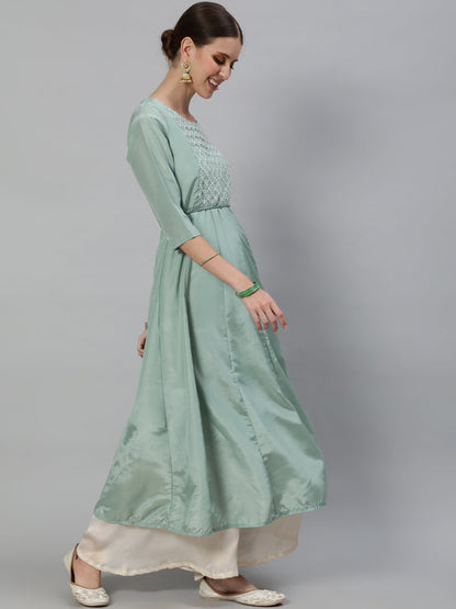 Women's Pastel Green Flared Anarkali
