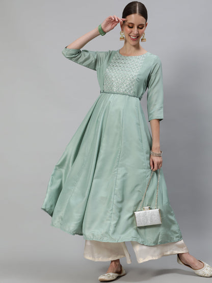 Women's Pastel Green Flared Anarkali