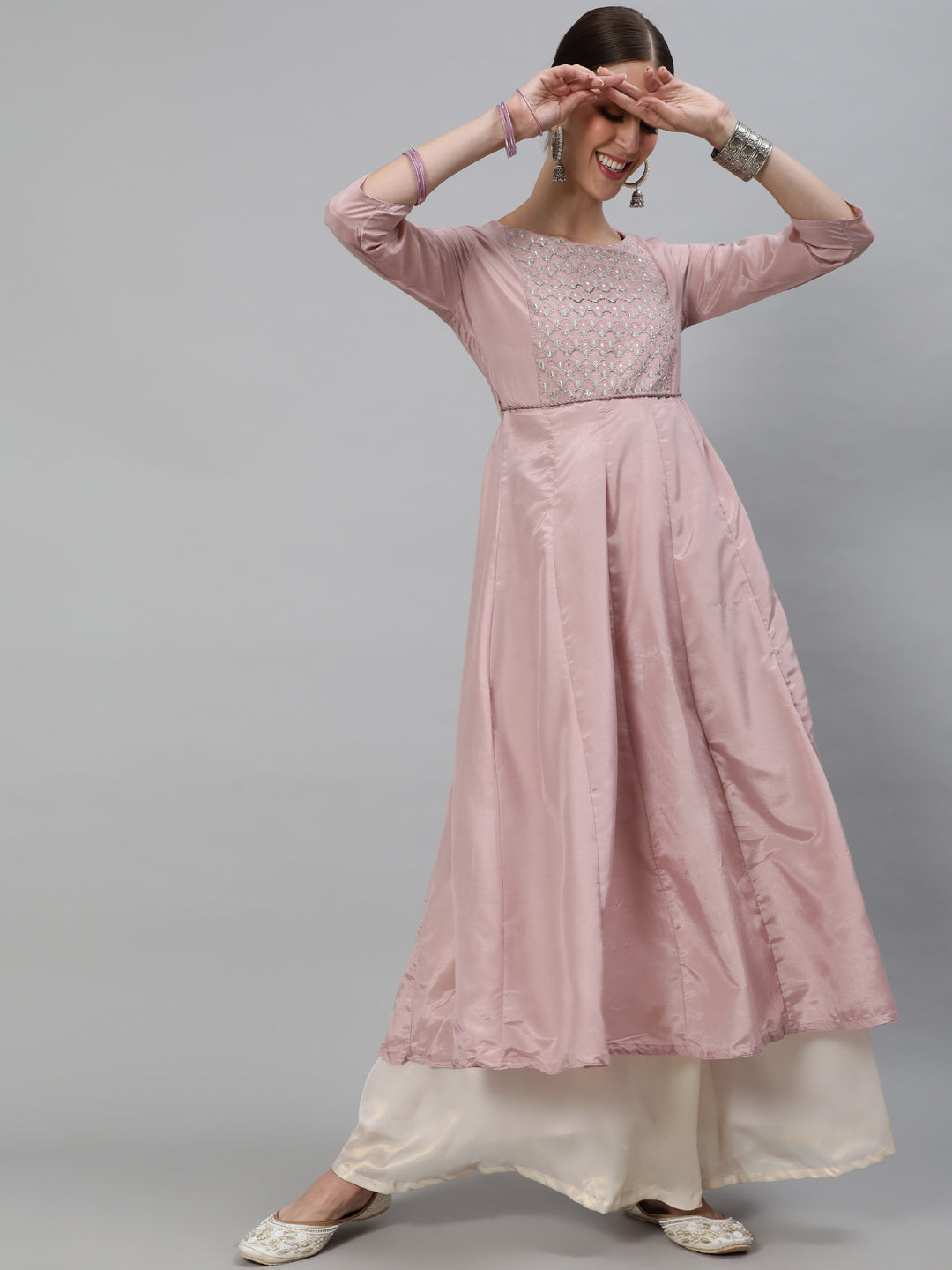 Women's Rose Gold Flared Anarkali