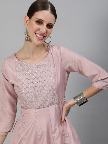 Women's Rose Gold Flared Anarkali