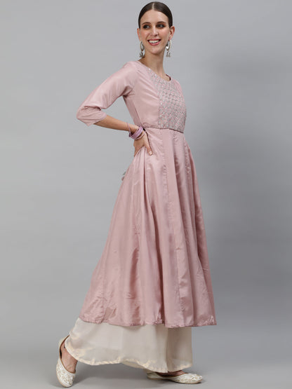 Women's Rose Gold Flared Anarkali