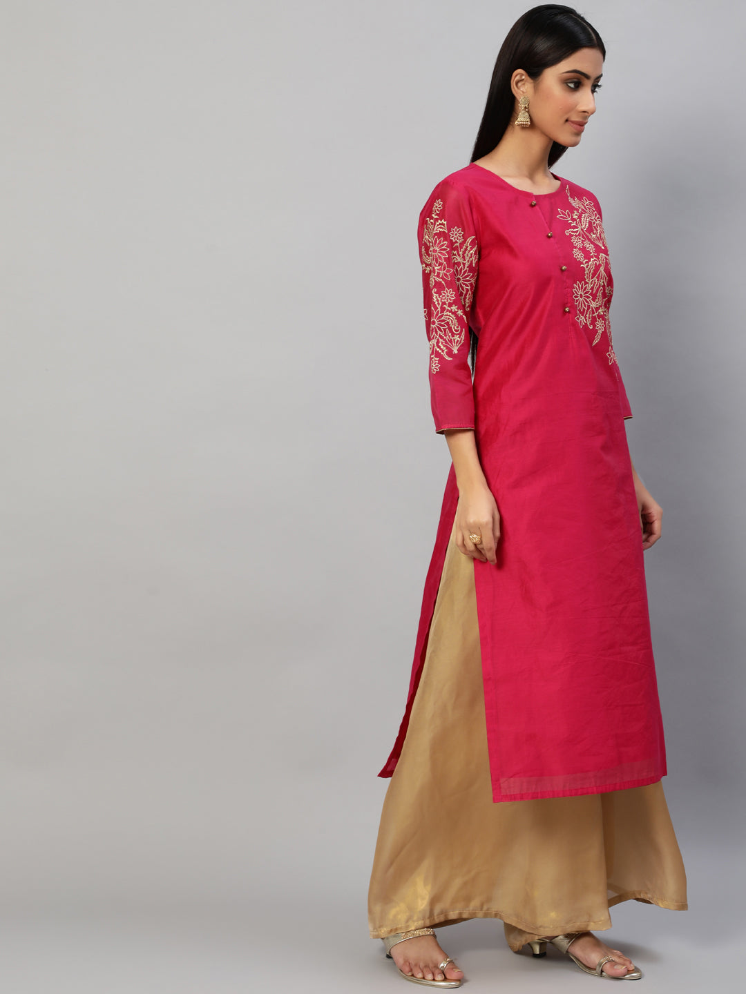 Women's Pink Floral Embroidered Kurta