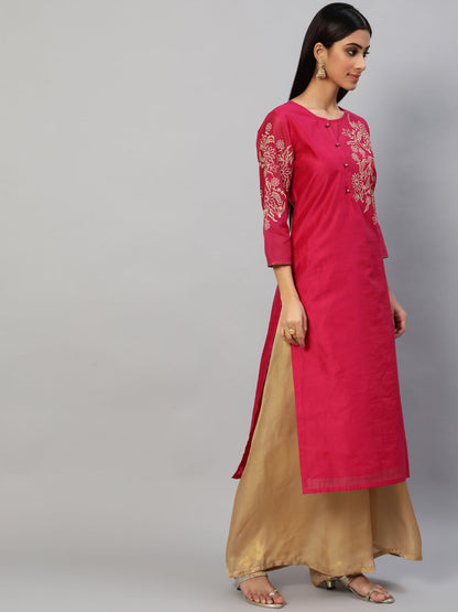 Women's Pink Floral Embroidered Kurta