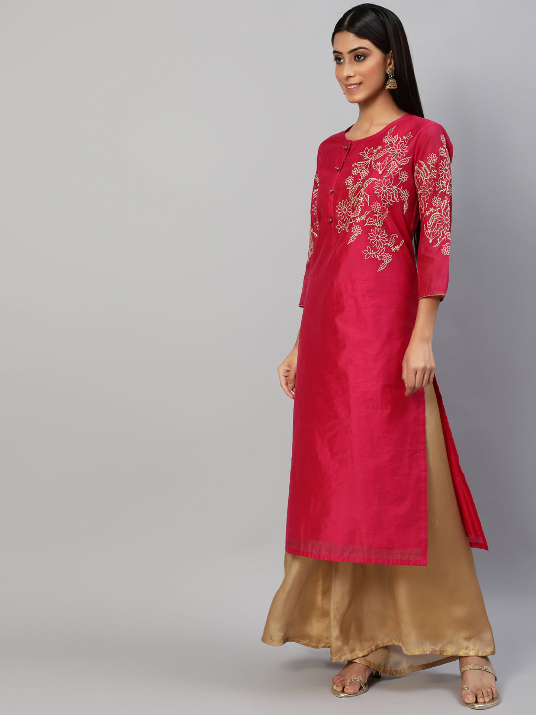 Women's Pink Floral Embroidered Kurta