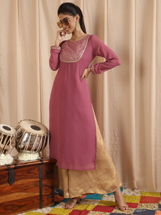 Women's Mauve Gold Foil Print Kurta