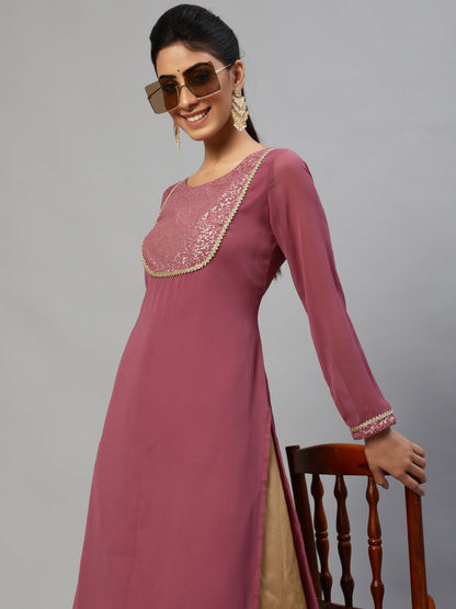 Women's Mauve Gold Foil Print Kurta