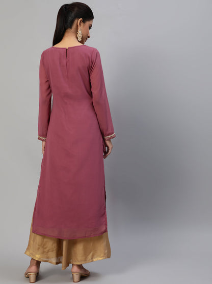 Women's Mauve Gold Foil Print Kurta