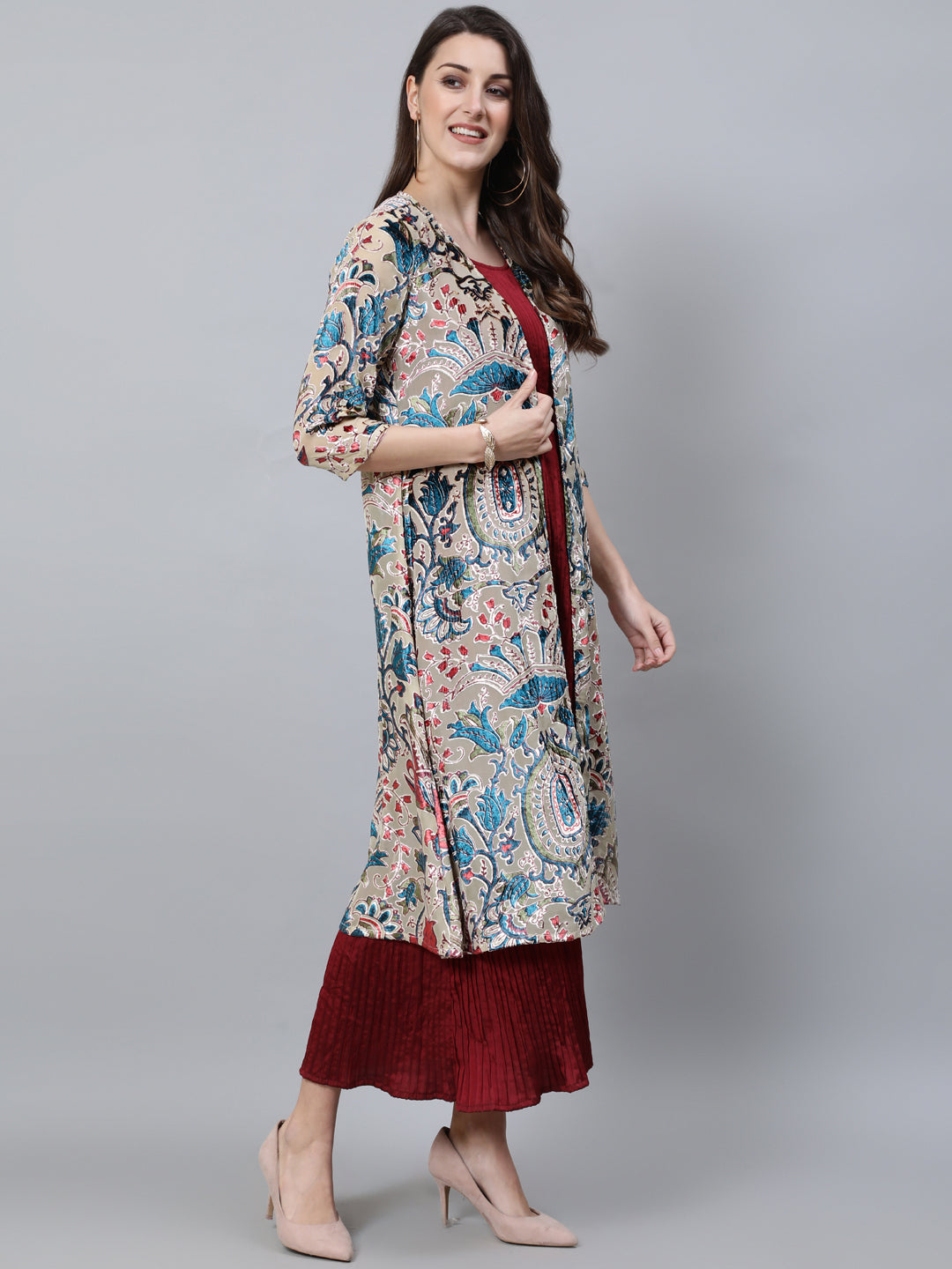 Women's Multicolor Velvet Barsso Floral Design Jacket