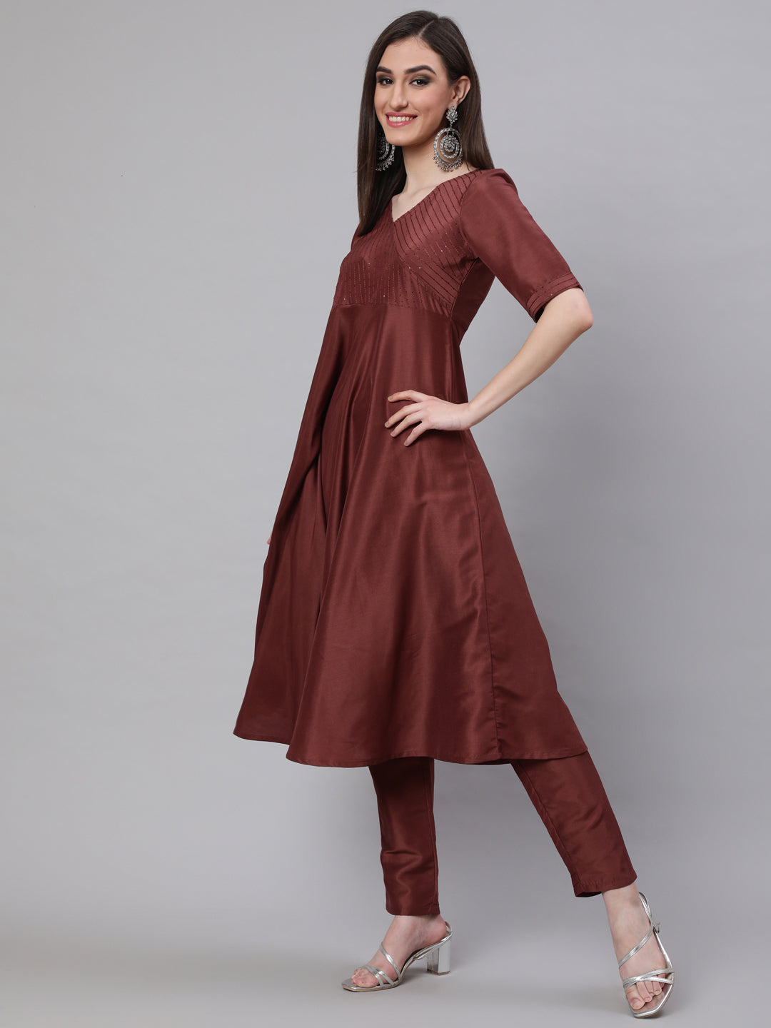 Women's Brown Sequined Yoke Anarkali
