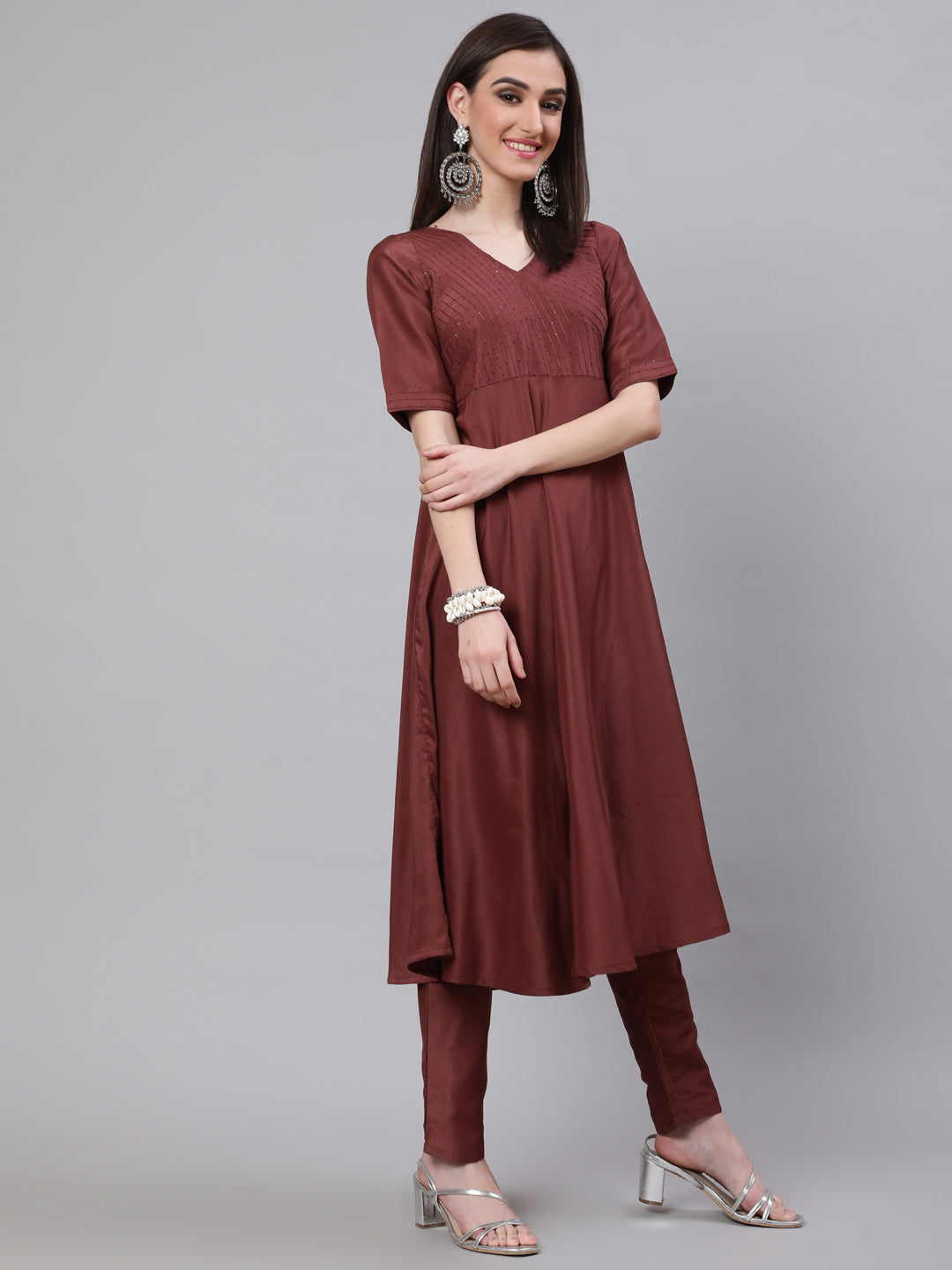 Women's Brown Sequined Yoke Anarkali