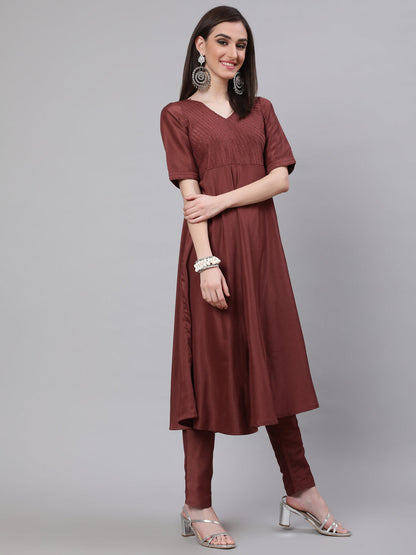 Women's Brown Sequined Yoke Anarkali