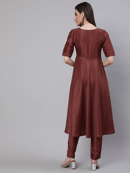 Women's Brown Sequined Yoke Anarkali