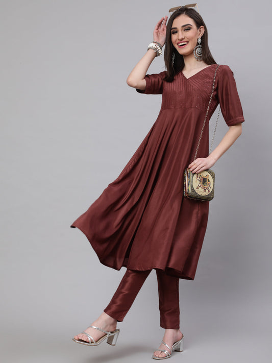 Women's Brown Sequined Yoke Anarkali