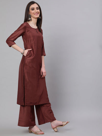 Women's Brown Yoke Sequin Straight Kurta