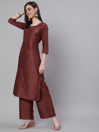 Women's Brown Yoke Sequin Straight Kurta