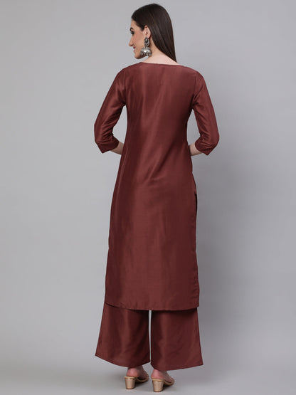 Women's Brown Yoke Sequin Straight Kurta