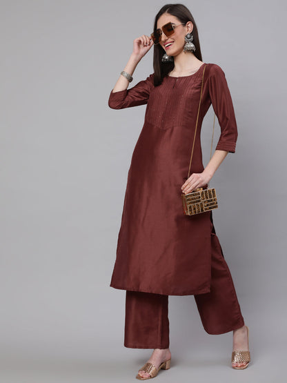 Women's Brown Yoke Sequin Straight Kurta
