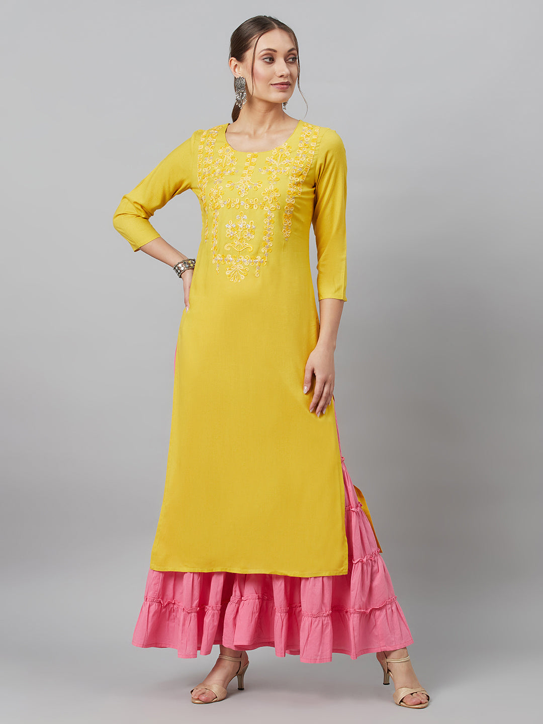 Women's Yellow Embroidered Kurta