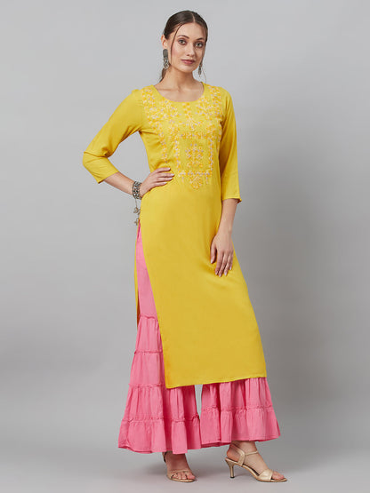 Women's Yellow Embroidered Kurta
