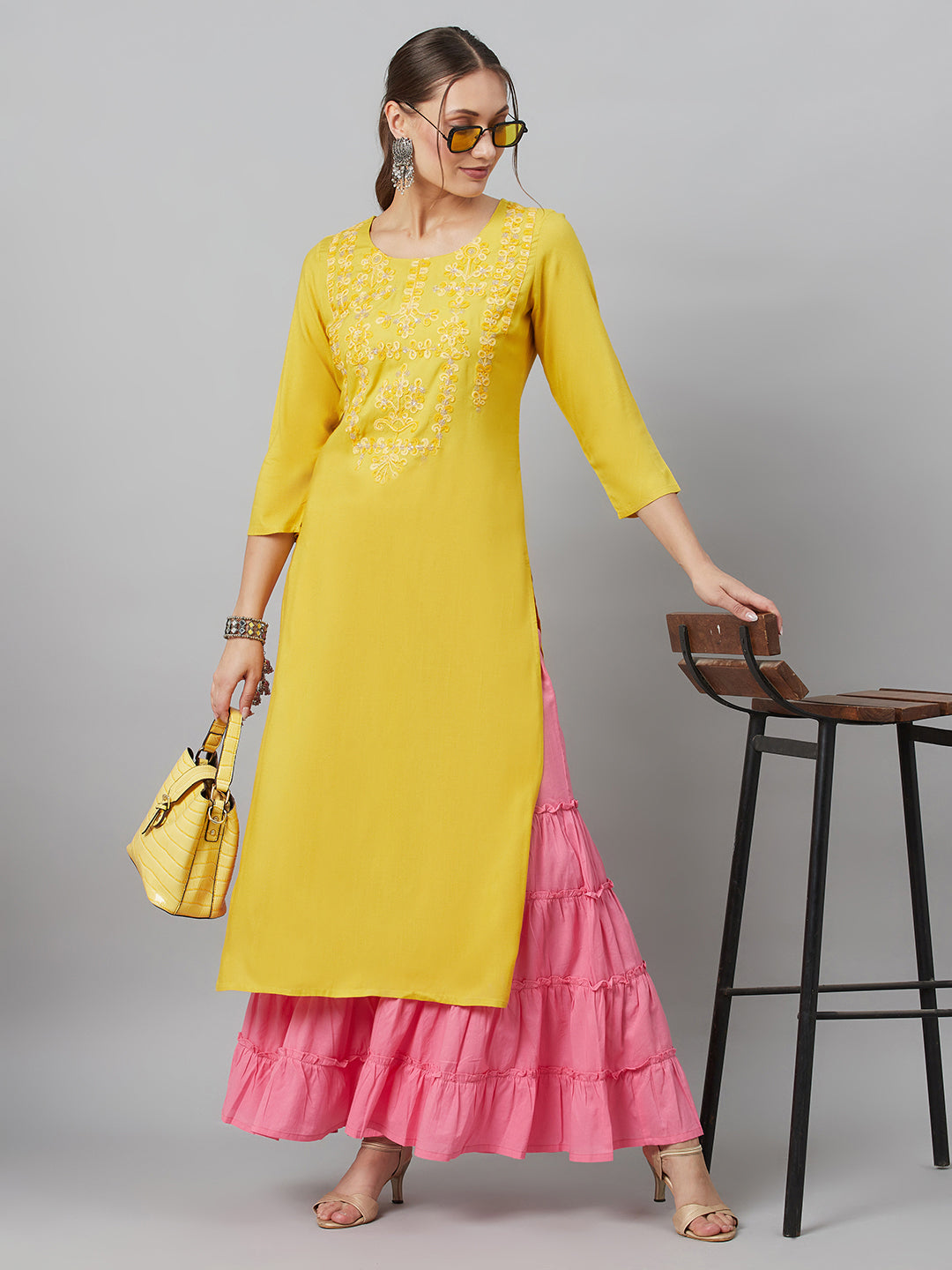 Women's Yellow Embroidered Kurta