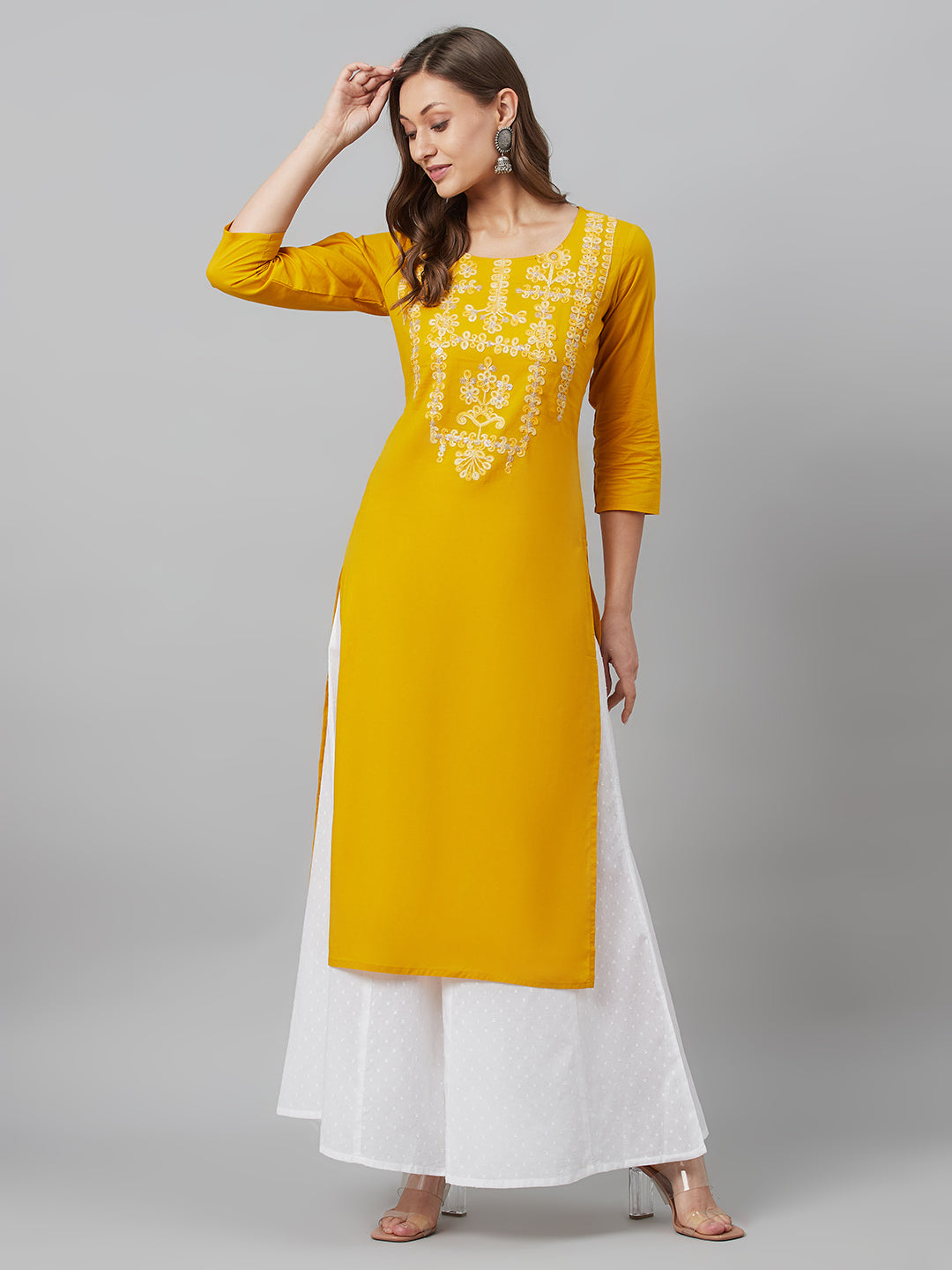 Women's Mustard Embroidered Kurta