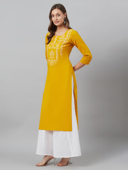 Women's Mustard Embroidered Kurta
